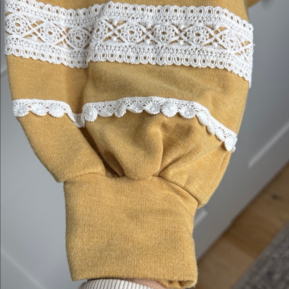 7th Ray Mustard Lace Sleeve Sweatshirt - Picture 6 of 11